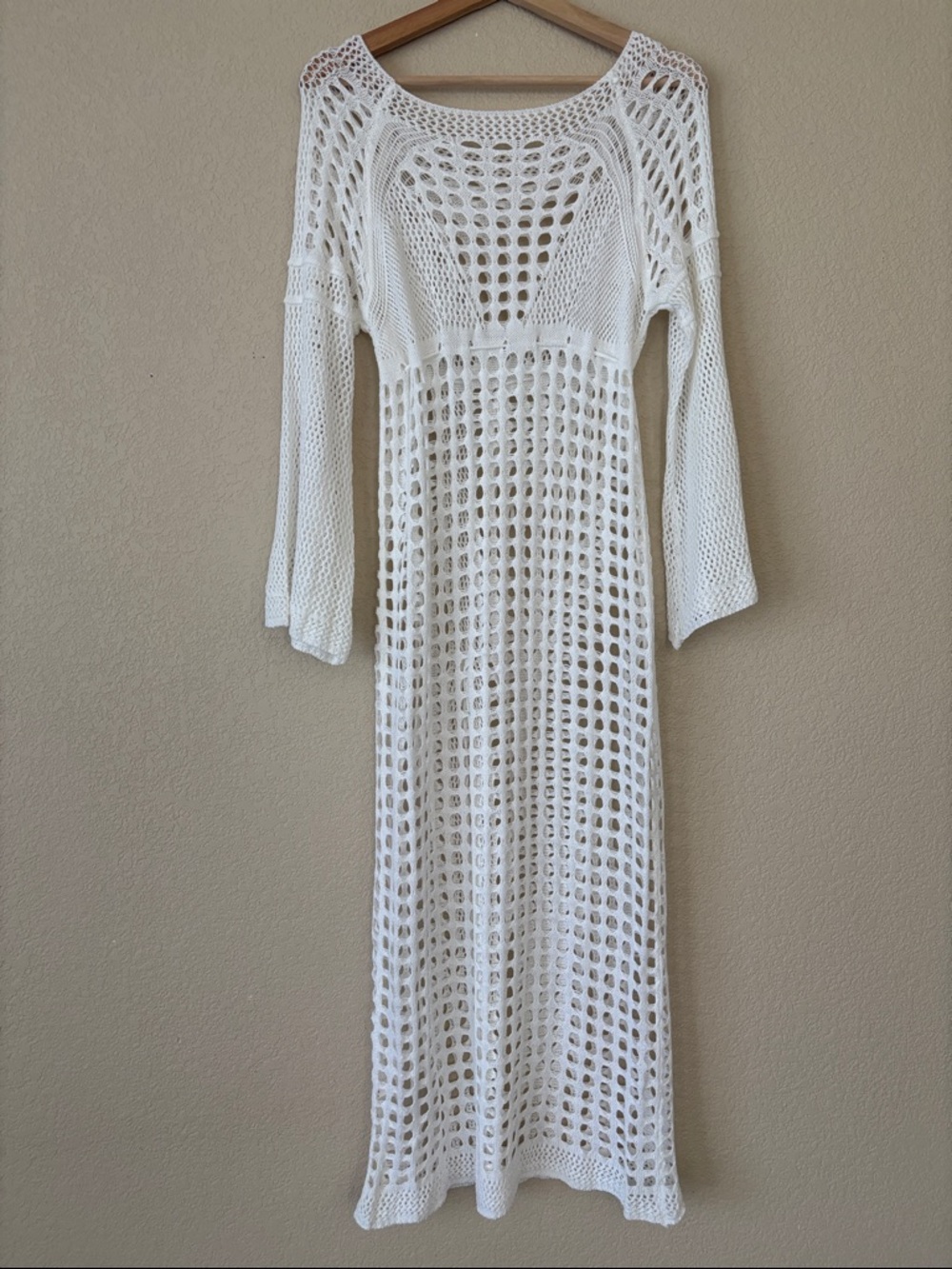 White Crochet Long Sleeve Maxi Cover-Up Dress - Picture 4 of 4